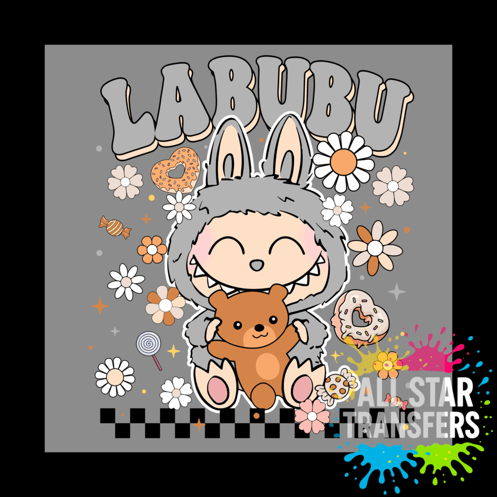 Cute Monster Flower & Donuts - Grey