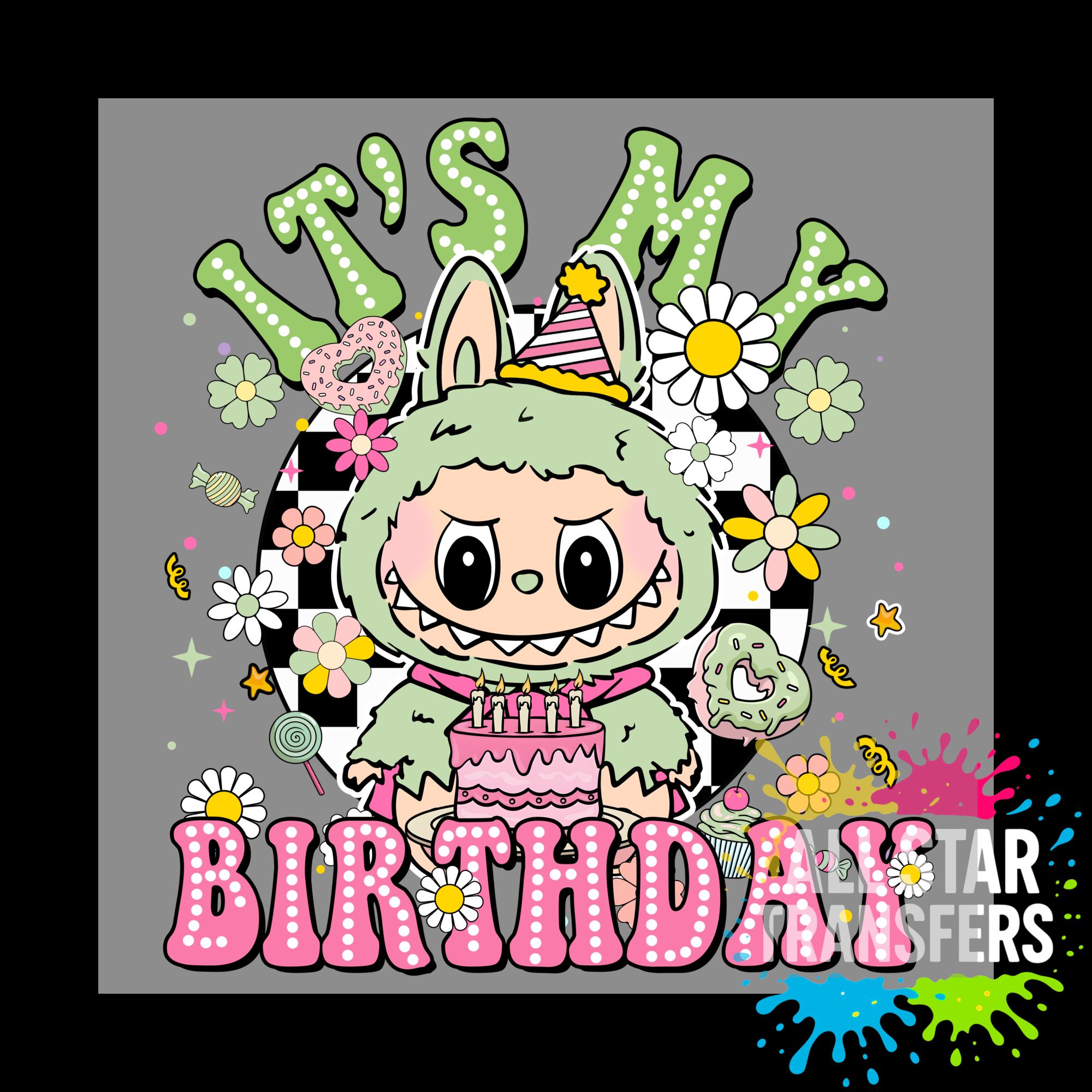 Cute Monster It's My Birthday - Green/Pink