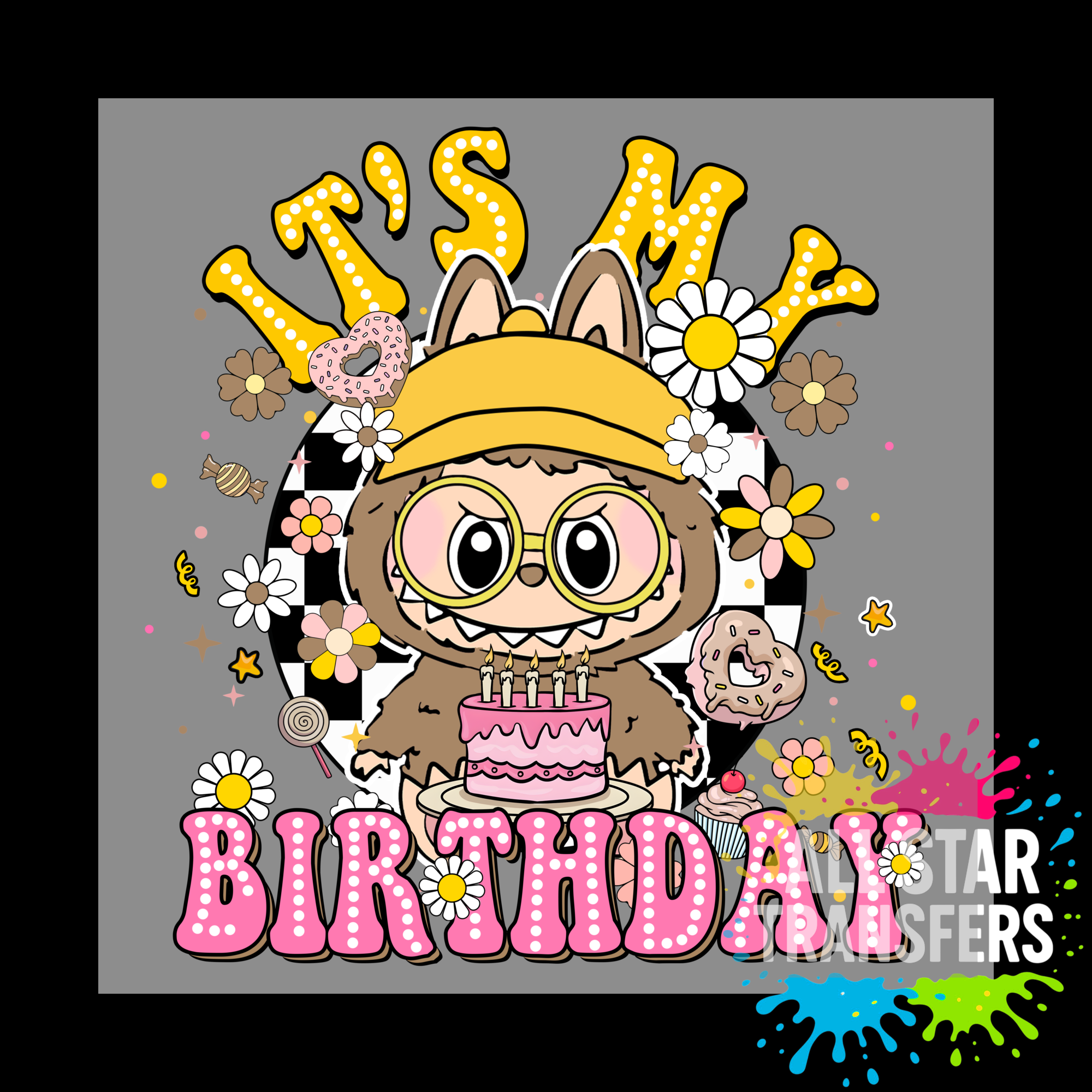 Cute Monster It's My Birthday - Yellow/Pink