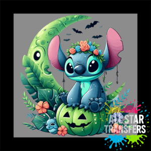 Halloween - Blue Alien - Green Pumpkin & Moon