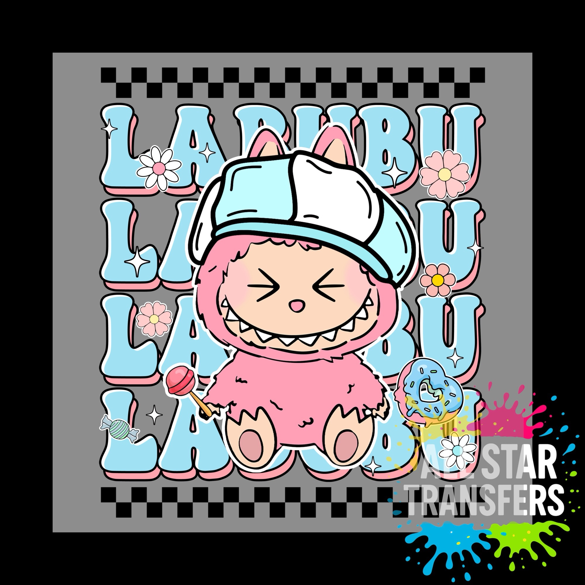 Cute Monster Check - Blue/Pink