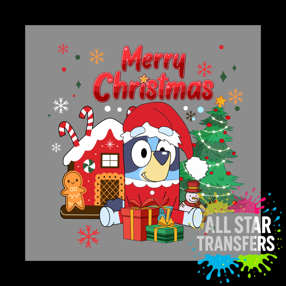 Blue Dog - Tree and Gingerbread House