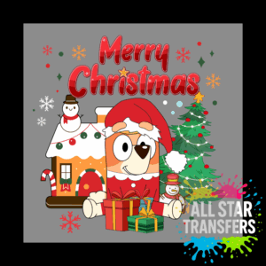 Blue Dog - Tree and Gingerbread House (With Snow)