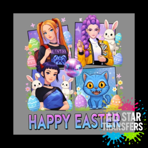 Easter Huntrix Happy Easter with Cat Purple Blue Text